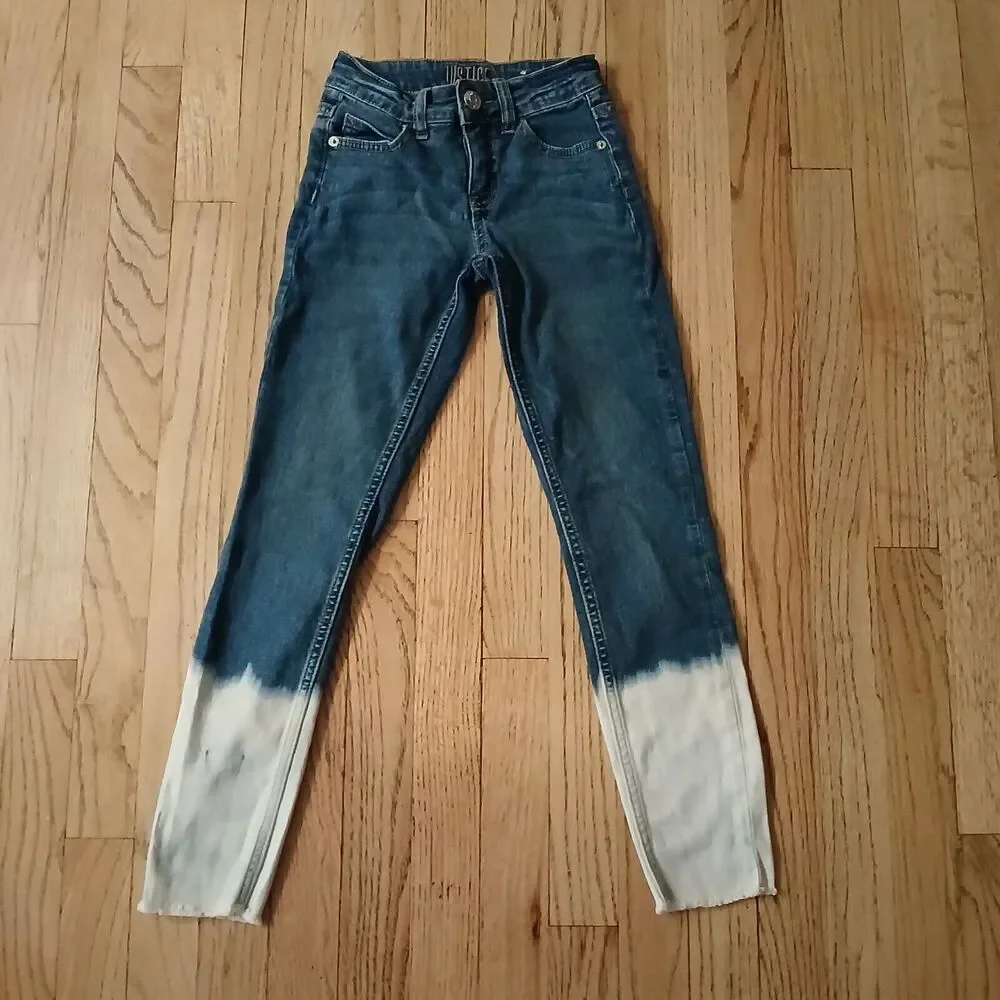 Justice Tie-Dye Jeans Denim Girls 10 Slim Mid Rise Jegging Bottom Bleached Legs - Picture 1 of 9